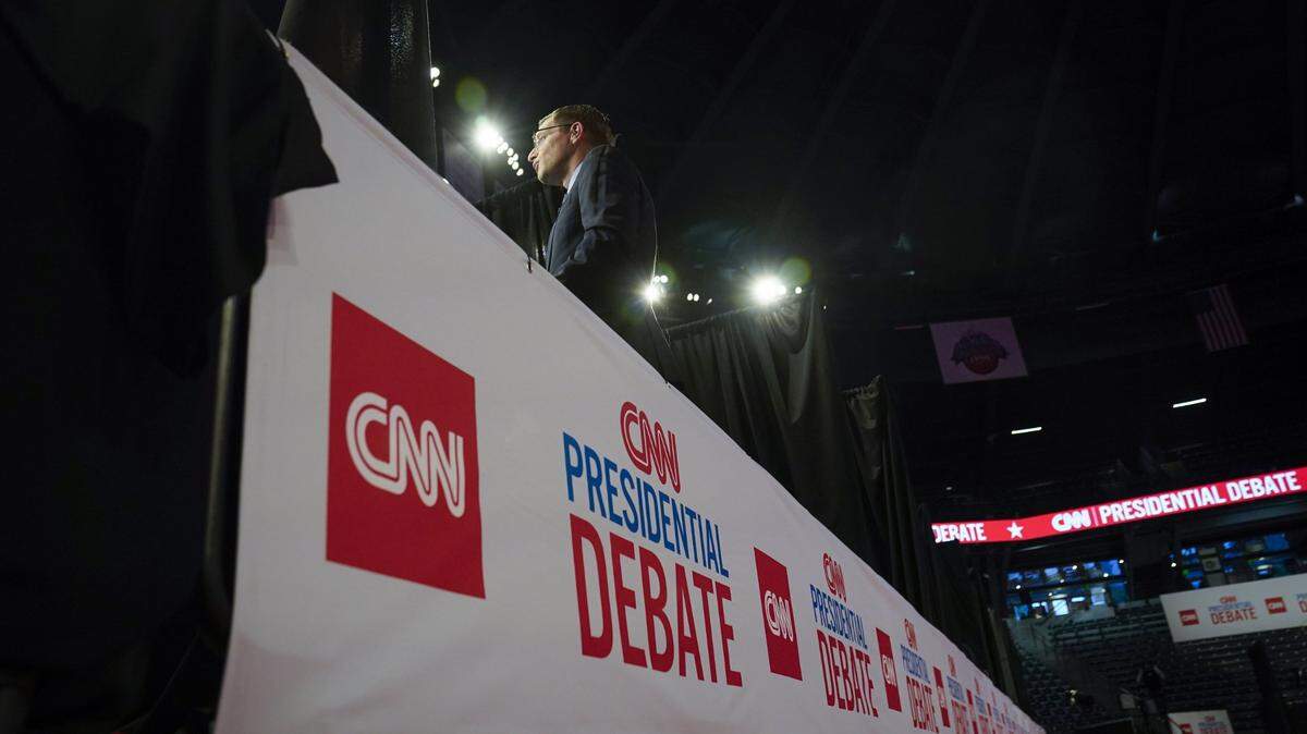 Georgia Tech’s McCamish Pavilion welcomes journalists to the Spin Room floor before the CNN Presidential Debate between President Joe Biden and former President Donald Trump held at CNN’s studios in Atlanta.