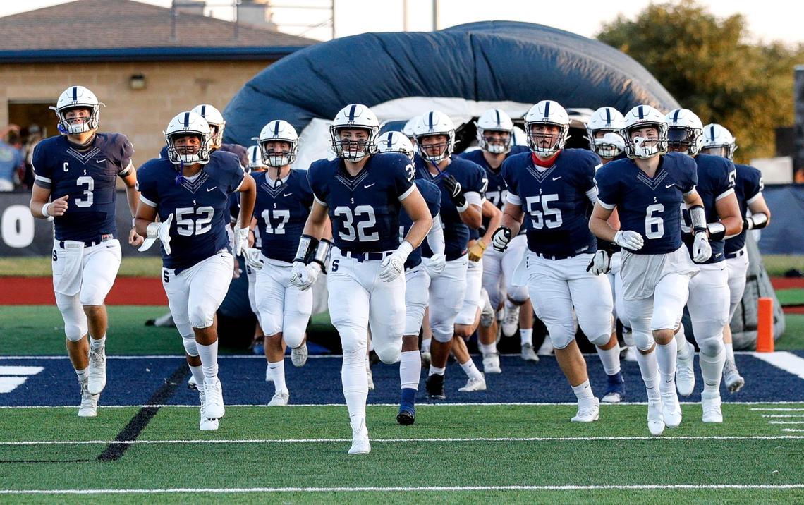 All Saints enter the field to face Azle, Friday night, September 25, 2020 played at All Saints High School in Fort Worth, TX. (Steve Nurenberg Special to the Star-Telegram)