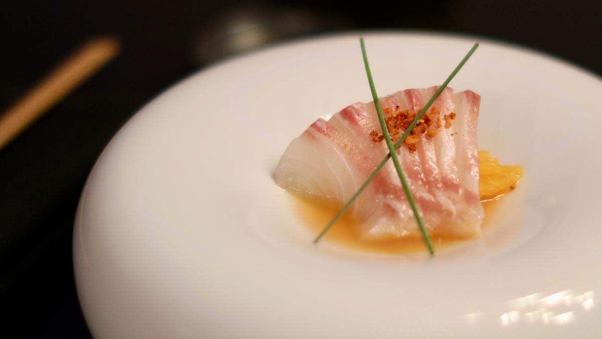 Mikan madai tangerine sashimi at Musume restaurant in Fort Worth.