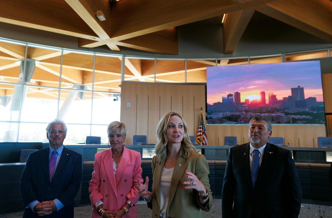 Fort Worth Mayor Mattie Parker talks about the importance of the new City Council chambers for the city on Monday, March 24, 2025. The city will welcome the public into the chambers for the first time on Tuesday.