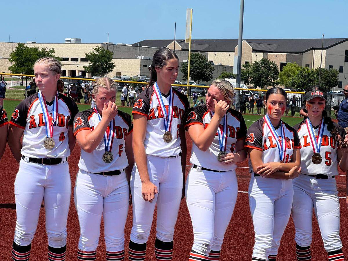 Aledo softball accepts medals for a Class 5A state semifinal appearance following a 1-0 loss to Harlingen South at East View High School on May 31, 2024.