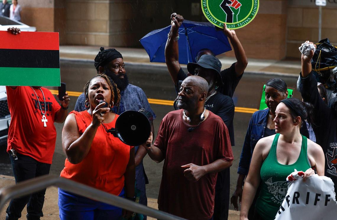 Activists protest the deaths at the Tarrant County Jail and call for Sheriff Bill Waybourn’s resignation on Thursday, May 30, 2024, in downtown Fort Worth.