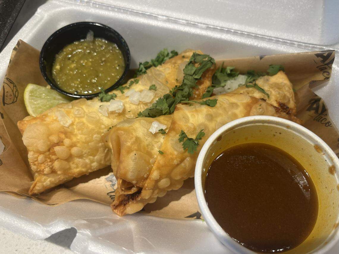 Beef birria egg rolls from Avila Taco in Keller.