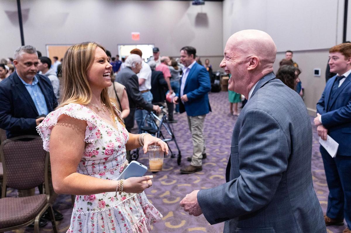 TCU Chancellor Victor Boschini Jr. greets attendees at the ROTC graduation on campus on Friday, May 9.