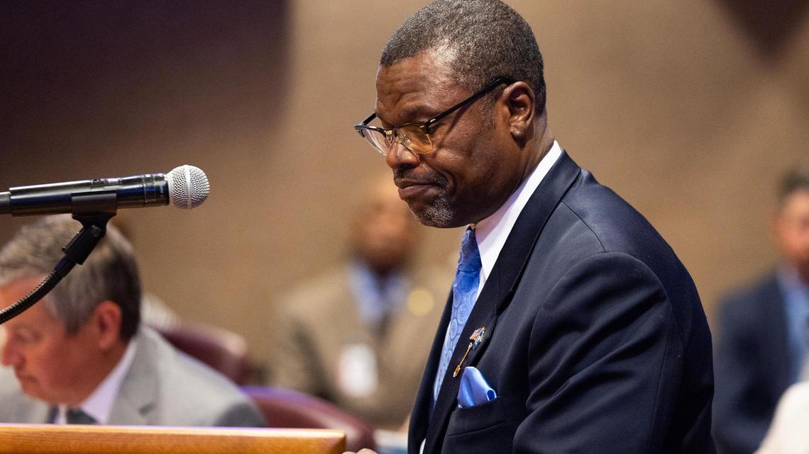 Mansfield Mayor Michael Evans speaks during public comment for a Tarrant County Commissioners Court meeting at the Tarrant County Administration Building in Fort Worth on Tuesday, June 3, 2025. 