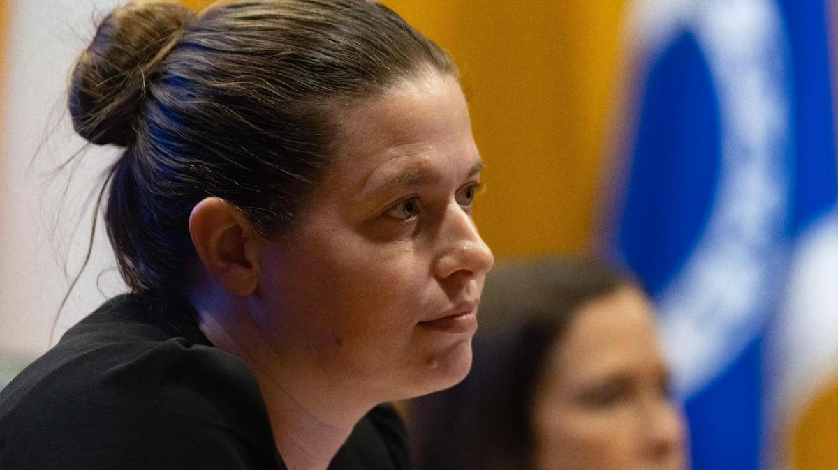 Allison Campolo, Democratic Party chair, listens to public comment during an Elections Commission meeting on Tuesday, April 25, 2023, at the Tarrant County Administrative Building in Fort Worth.