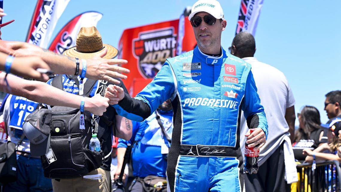 Watch: Denny Hamlin exits Würth 400 after car catches on fire