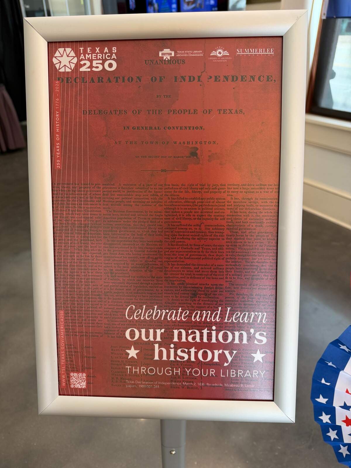 A display at the Texas America250 exhibit.