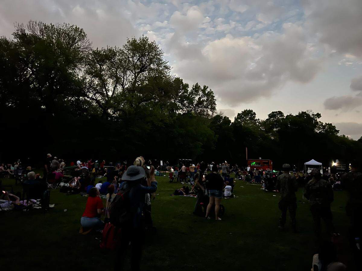 The moment of totality during the solar eclipse at the Fort Worth Botanic Garden on Monday, April 8, 2024.