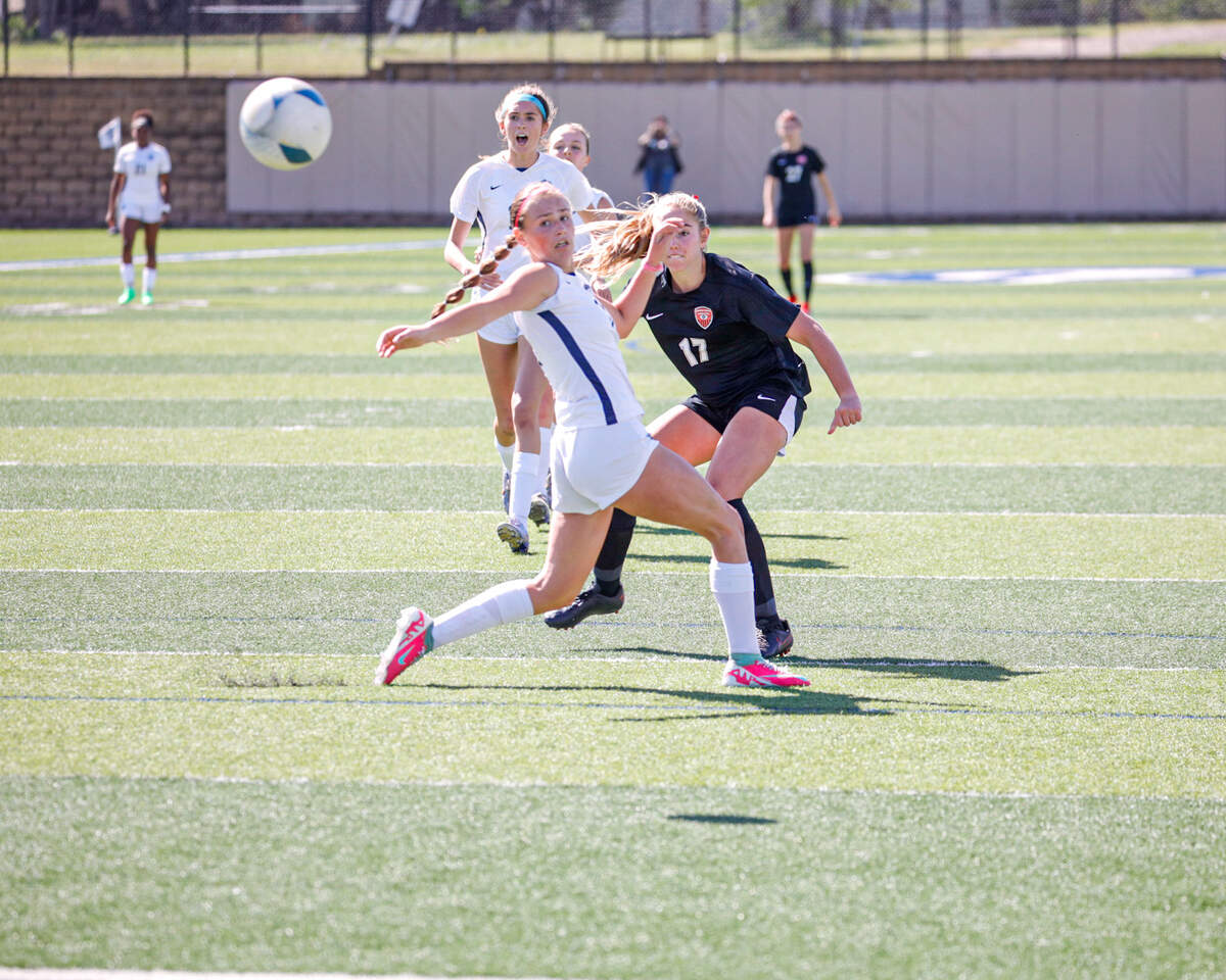 Colleyville Heritage Allie Love fires a shot that is good for a goal in a Class 5A state semifinal win over Pflugerville Hendrickson in Georgetown, Texas on April 11, 2024.