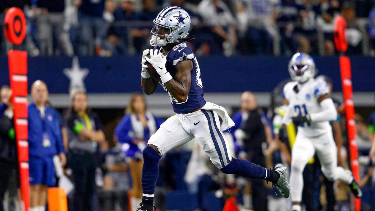 Dallas Cowboys wide receiver CeeDee Lamb makes a reception and runs for a touchdown in the first quarter against the Detroit Lions on Saturday, December 30, 2023. Lamb broke the Cowboys’ single season reception record formerly held by Michael Irvin.