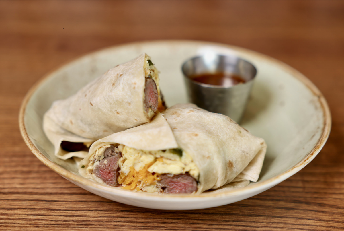 A breakfast burrito from Press Cafe’s brunch menu.
