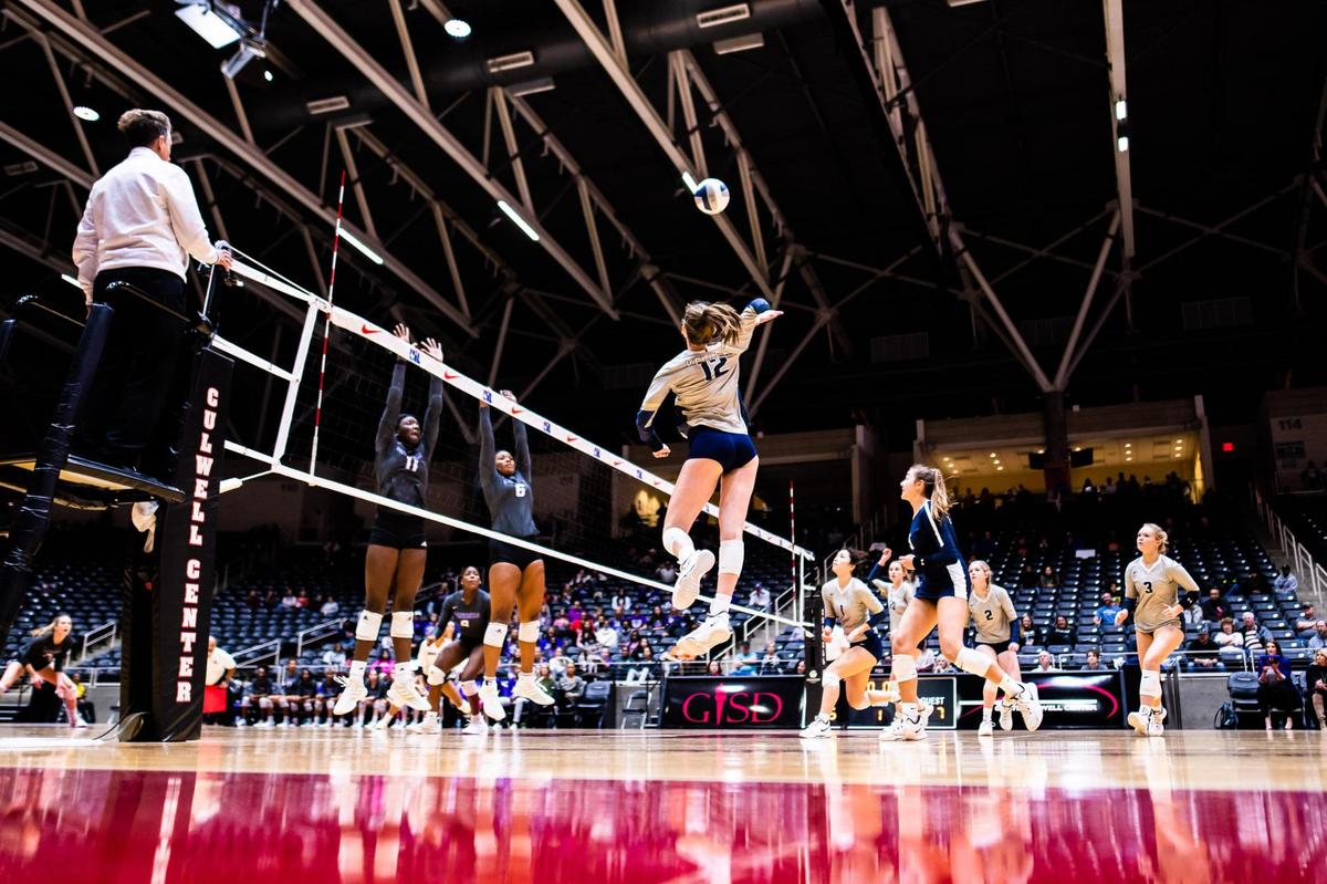 Reagan Sharp (12) hits during the 6A state semifinal game between Keller and Fort Bend Ridge Point at the Curtis Culwell Center in Garland on November 19, 2021. Photo by Matt Smith. Special to the Star-Telegram.