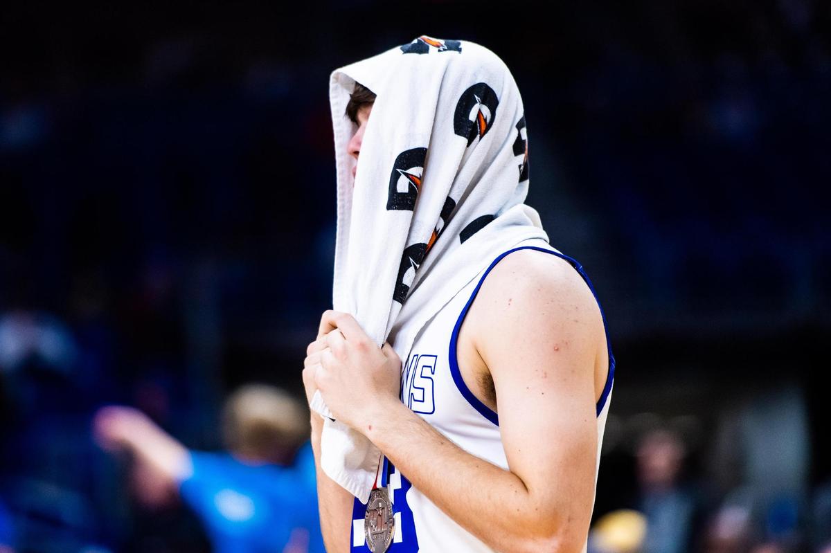 Garrett Smith after Lipan’s loss to Clarendon in the 2A state final at the Alamodome, on March 12, 2022. Clarendon won 65-51.