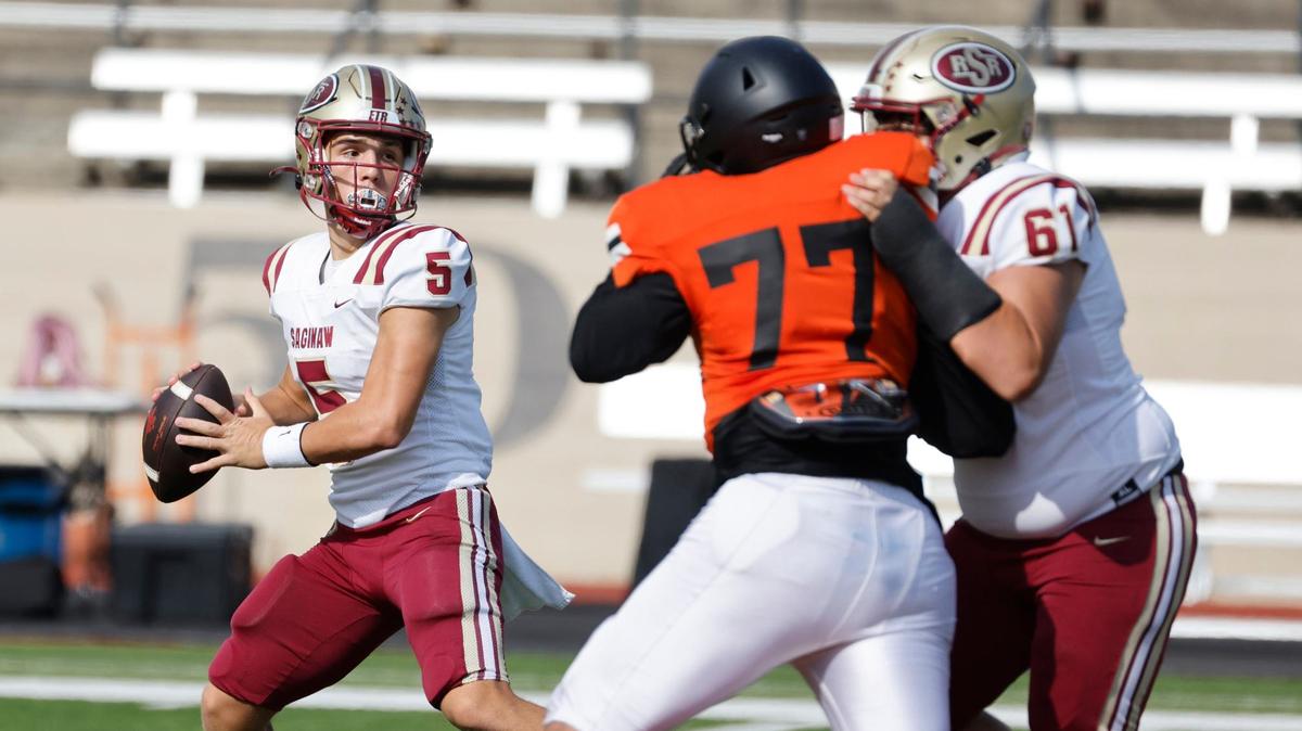 Saginaw quarterback Roman Morales (5) and the Rough Riders are looking to stay undefeated with a win over Arlington Heights.