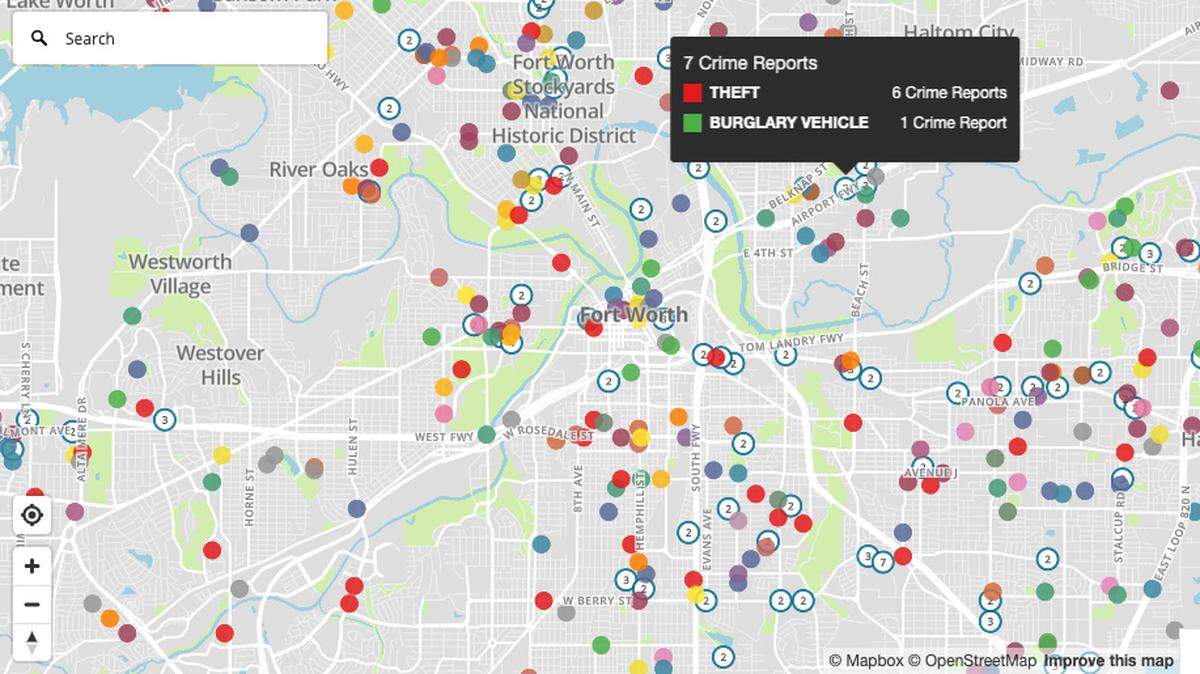 The Star-Telegram crime map shows 882 crimes recorded by police in Fort Worth from Feb. 6 to Feb. 12. Theft was the most common offense.
