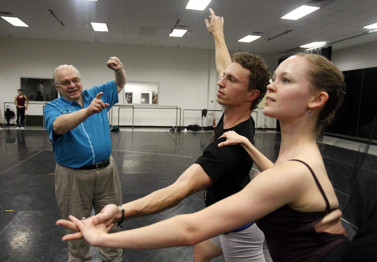 Ben Stevenson, artistic director/choreographer of Texas Ballet Theater, works with Lucas Priolo and Carolyn Judson for “The NtFriday November 16, 2012. (Star-Telegram/ Richard W. Rodriguez)