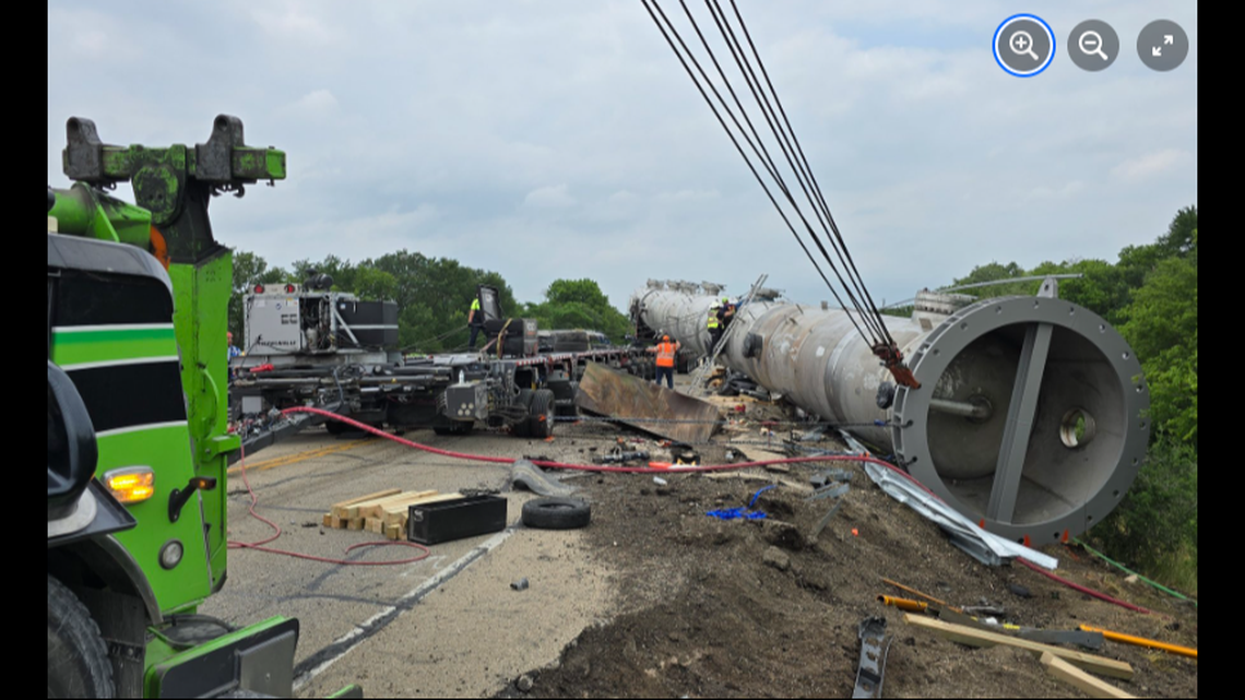 The road was closed as crews cleaned up the scene.