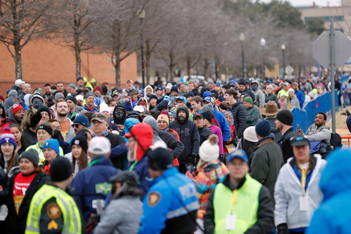 The start line of the 10K filled with the third corral during the 44th annual running of The Cowtown at Will Rogers Memorial Center in Fort Worth, Texas, Saturday, Feb. 26, 2022. 