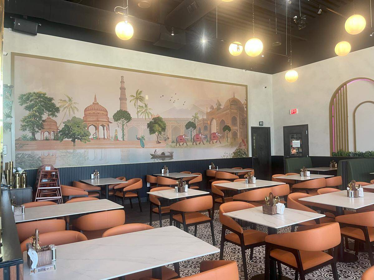 Dining room at Hyderabad House Biryani Place in north Fort Worth. Suitable for many guests.