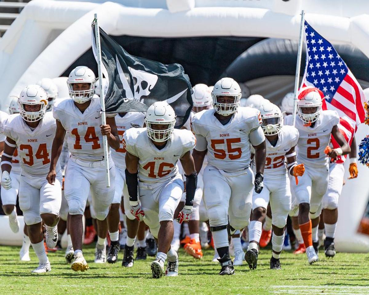 The Arlington Bowie Volunteers taking the field at the 2019 Cotton Bowl Prep Showcase.
