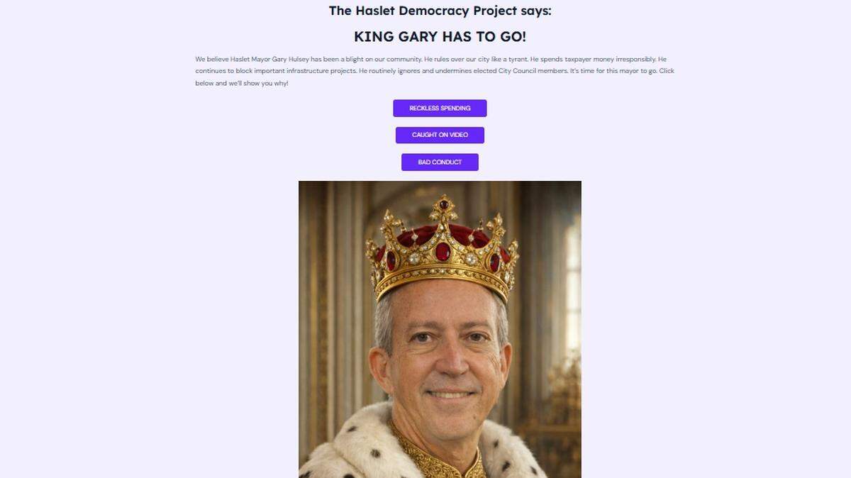An anonymous website has popped up calling for the removal of the Haslet mayor, citing reckless spending and bad behavior.