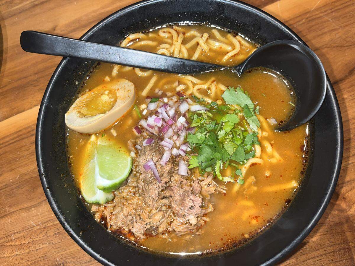 Spicy birria miso ramen at Shōgun Taqueria in Fort Worth on Jan. 31, 2026.