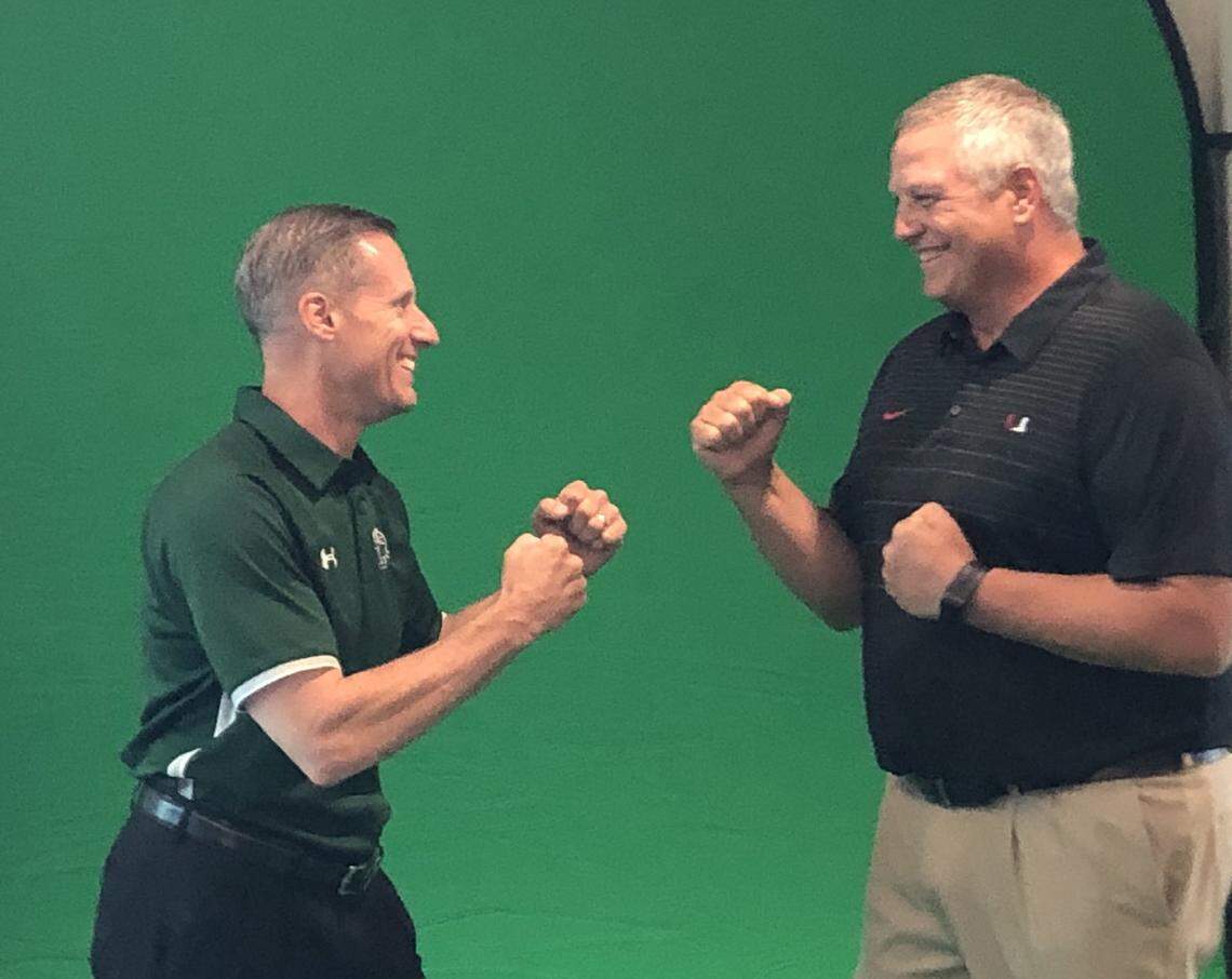 Lake Ridge coach Kirk Thor, left, and Union coach Kirk Fridrich.