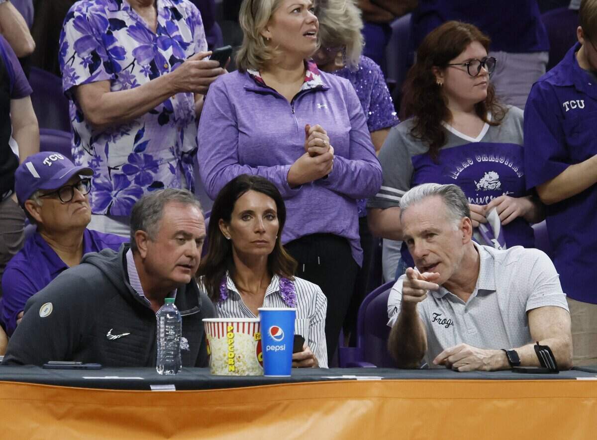 TCU head football coach Sonny Dykes and mens head basketball coach Jamie Dixon showed up to support the women's team against Washington during the fifth quarter of a second round NCAA Division I Women's Basketball Championship game at Schollmeier Arena in Fort Worth, Texas, Sunday, March, 22, 2026.