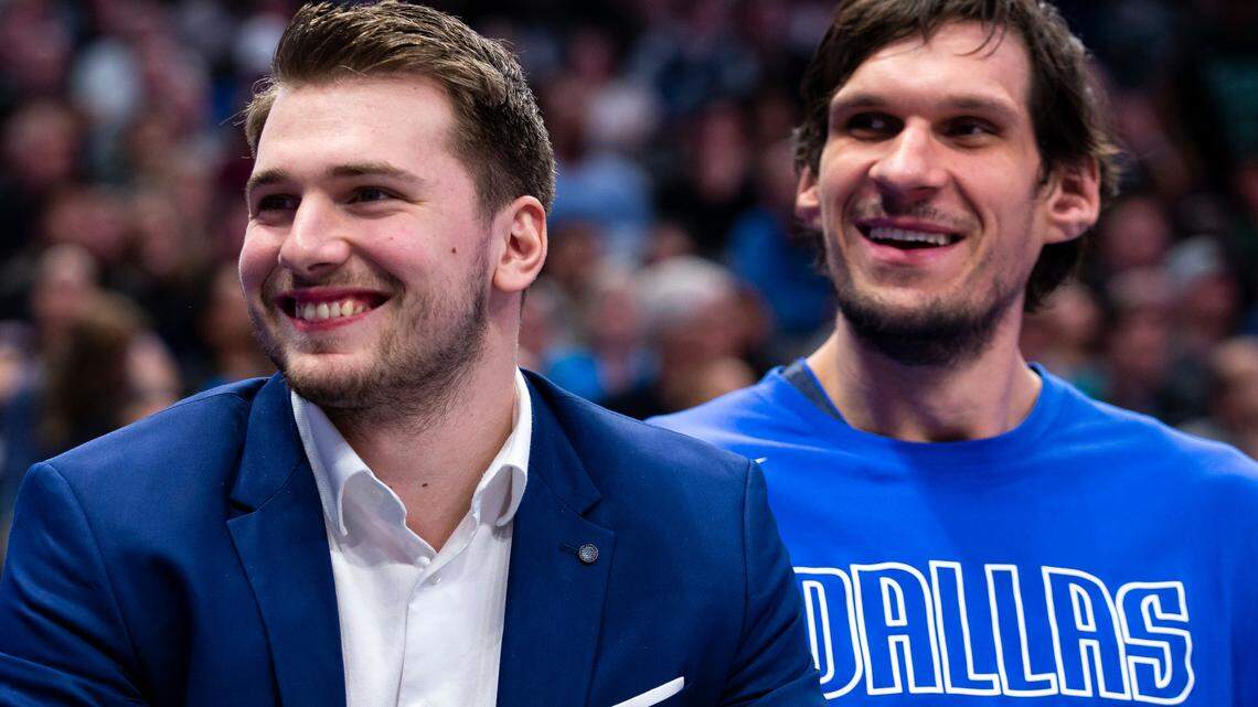 Dallas Mavericks teammates Luka Doncic, left, and Boban Marjanovic are close friends off the court.