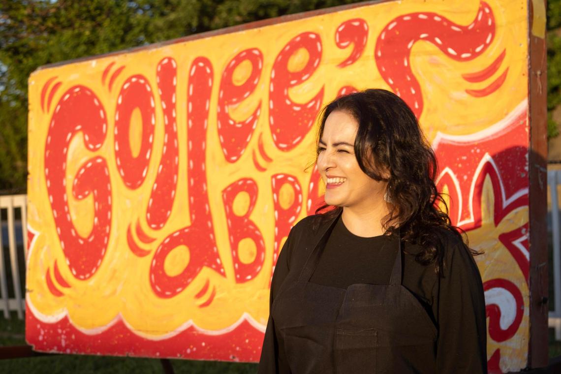 Pitmaster Cecilia Guerrero poses for a portrait outside of Goldee’s Barbecue in Fort Worth on Saturday, April 22, 2023.
