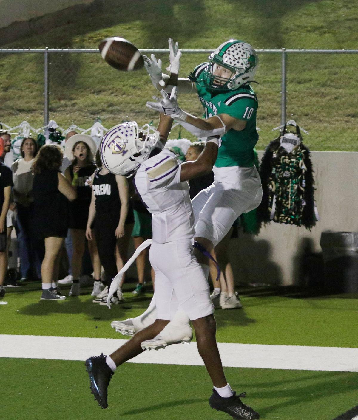 Southlake Carroll’s Brody Boyd catches a pass during a UIL football game at Dragon Stadium on Friday, Sept. 27, 2024.
