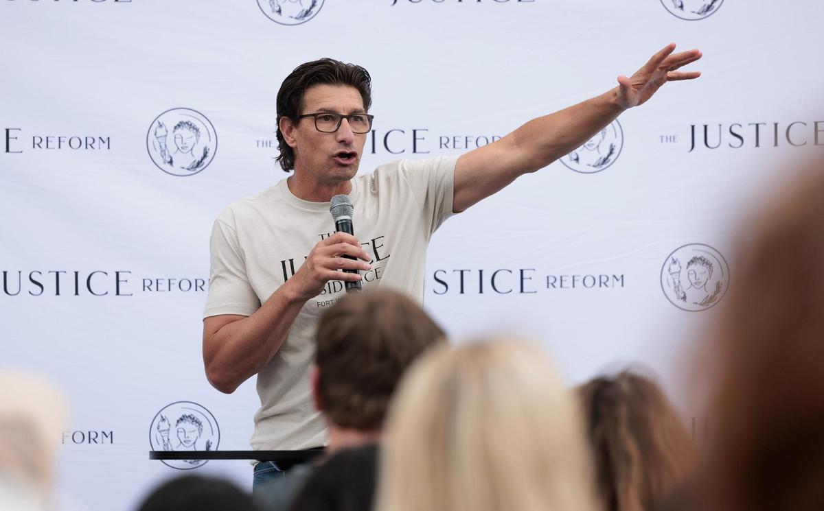Jaco Booyens, Justice Residences board member and anti-sex trafficking advocate, speaks at the groundbreaking of Mercy Culture Church’s Justice Residences on Friday, May 9, 2025, in Fort Worth.