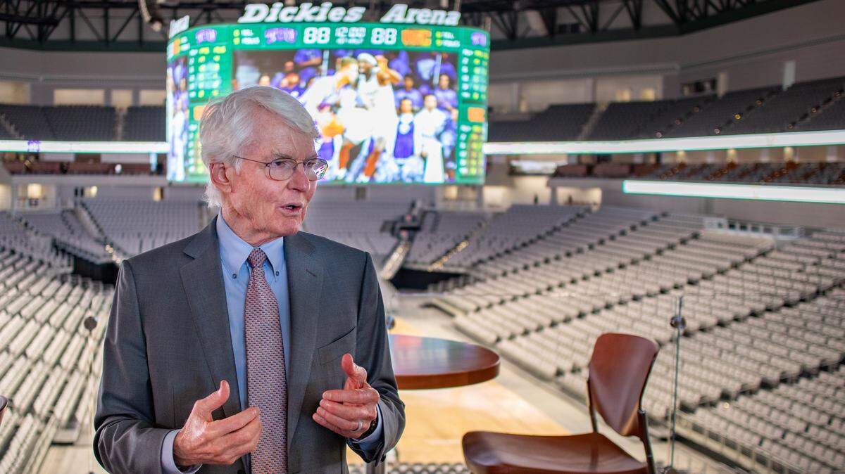 Fort Worth billionaire Ed Bass lead a facility tour of Dickies Arena on Oct. 21.