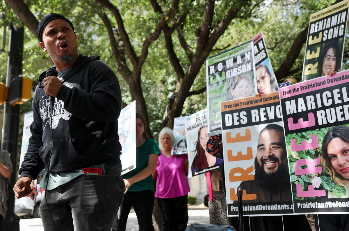 Yafeuh Balogun of Community Movement Builders speaks outside of the federal courthouse in downtown Fort Worth on Wednesday, July 1, 2026, following the sentencing of more defendants in the Prairieland ICE shooting case.