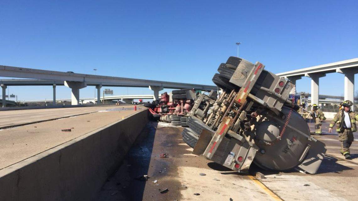 A diesel tanker turned over and caught fire in Fort Worth on Wednesday morning.