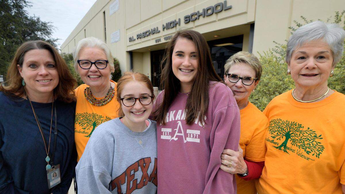 Left to right: Lee Ann White, Claudine Marion, Lucy Ariola, Lillian Scott, Jorene Taylor Swift and Jean Andrus at Paschal High School in Fort Worth, TX, Wednesday, Jan. 30, 2019. The Grandmothers Against Violence and the two PHS students organized March For Our Lives last year.