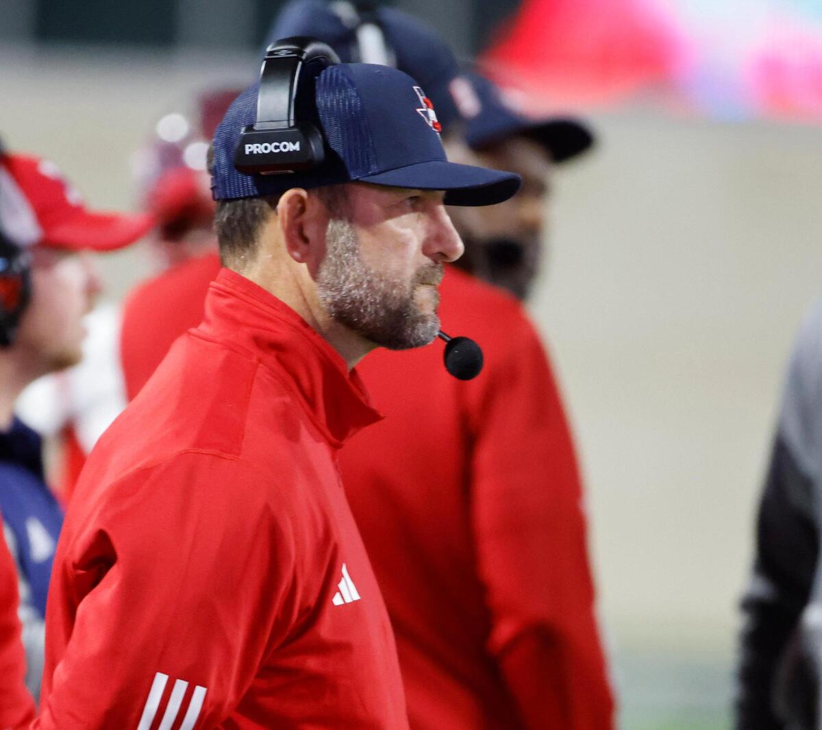 Northwest head coach Bill Poe watches game action in the fourth quarter during a UIL Class 6A D2 Bi-district playoff football game at Crowley ISD Multi-Purpose Stadium in Fort Worth, Texas, Friday, Nov. 15, 2024.