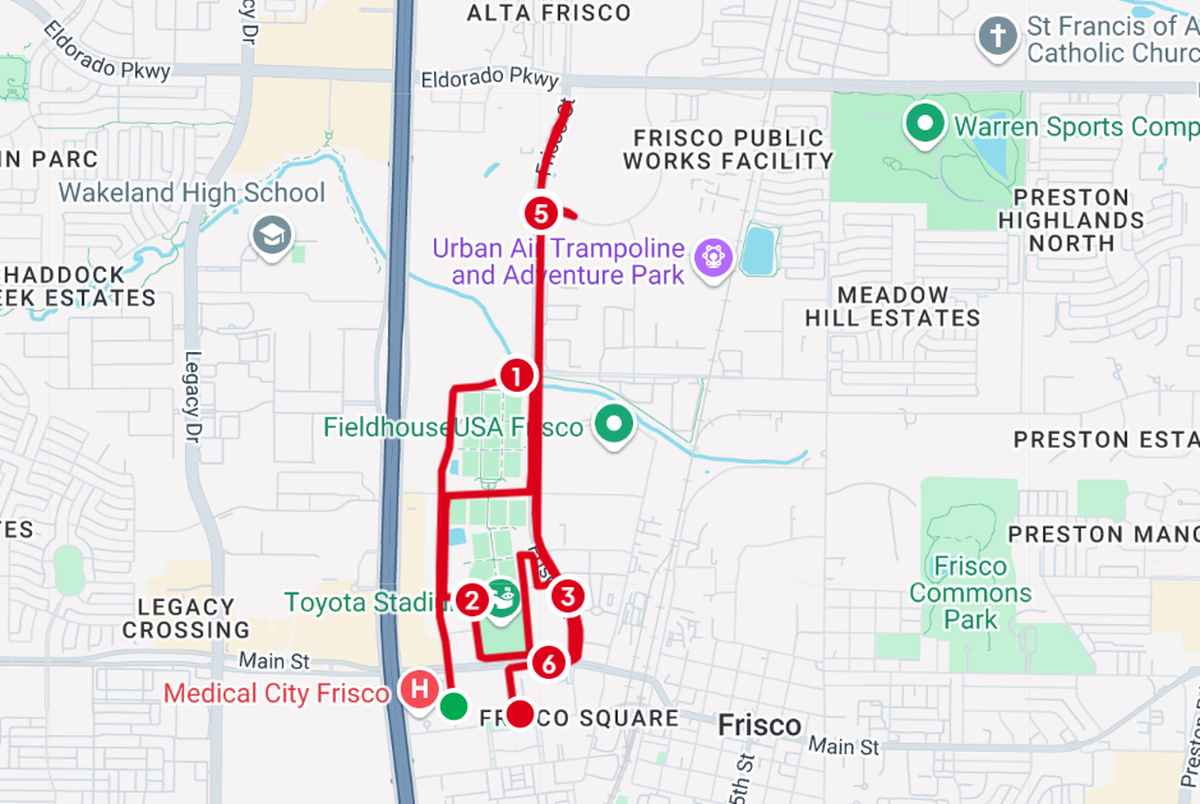 Scheels North Texas Turkey Trot 8K route.