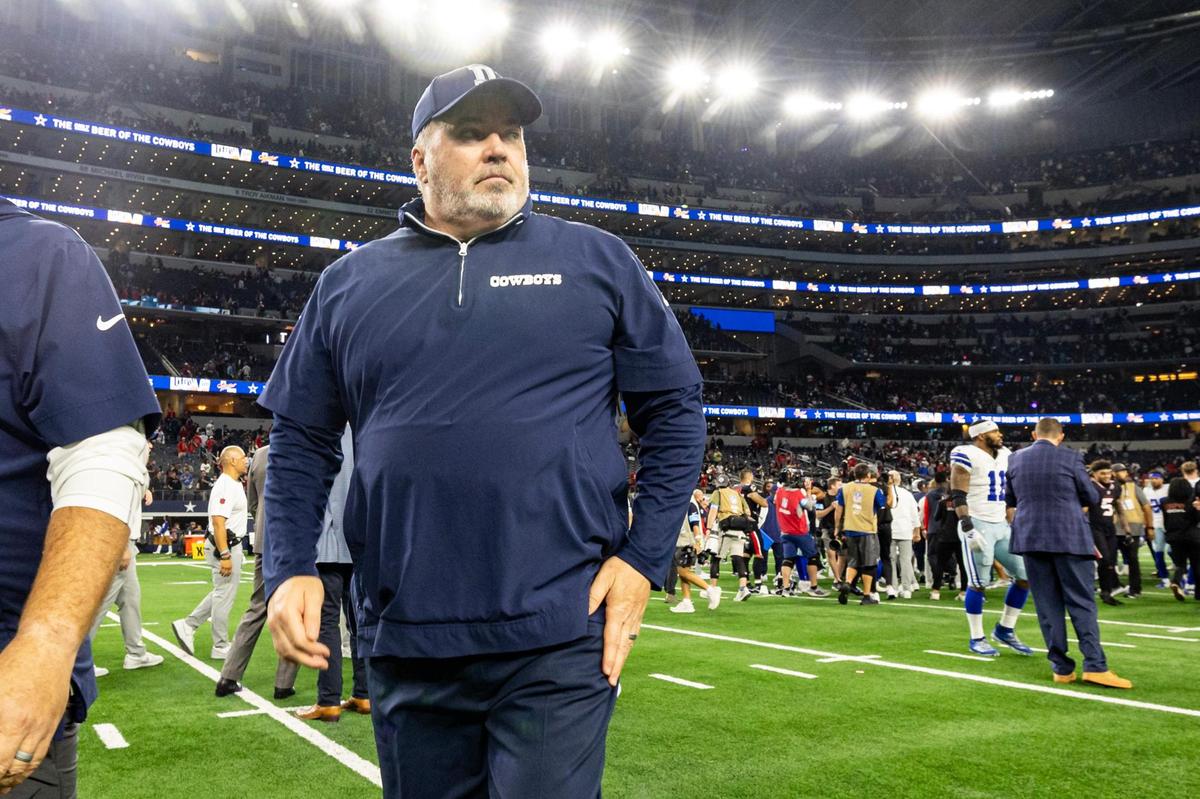 Dallas Cowboys Head Coach Mike McCarthy leaves the field after losing to the Houston Texans 34-10 in an NFL game between the Dallas Cowboys and the Houston Texans at AT&T Stadium in Arlington on Monday, Nov. 18, 2024.