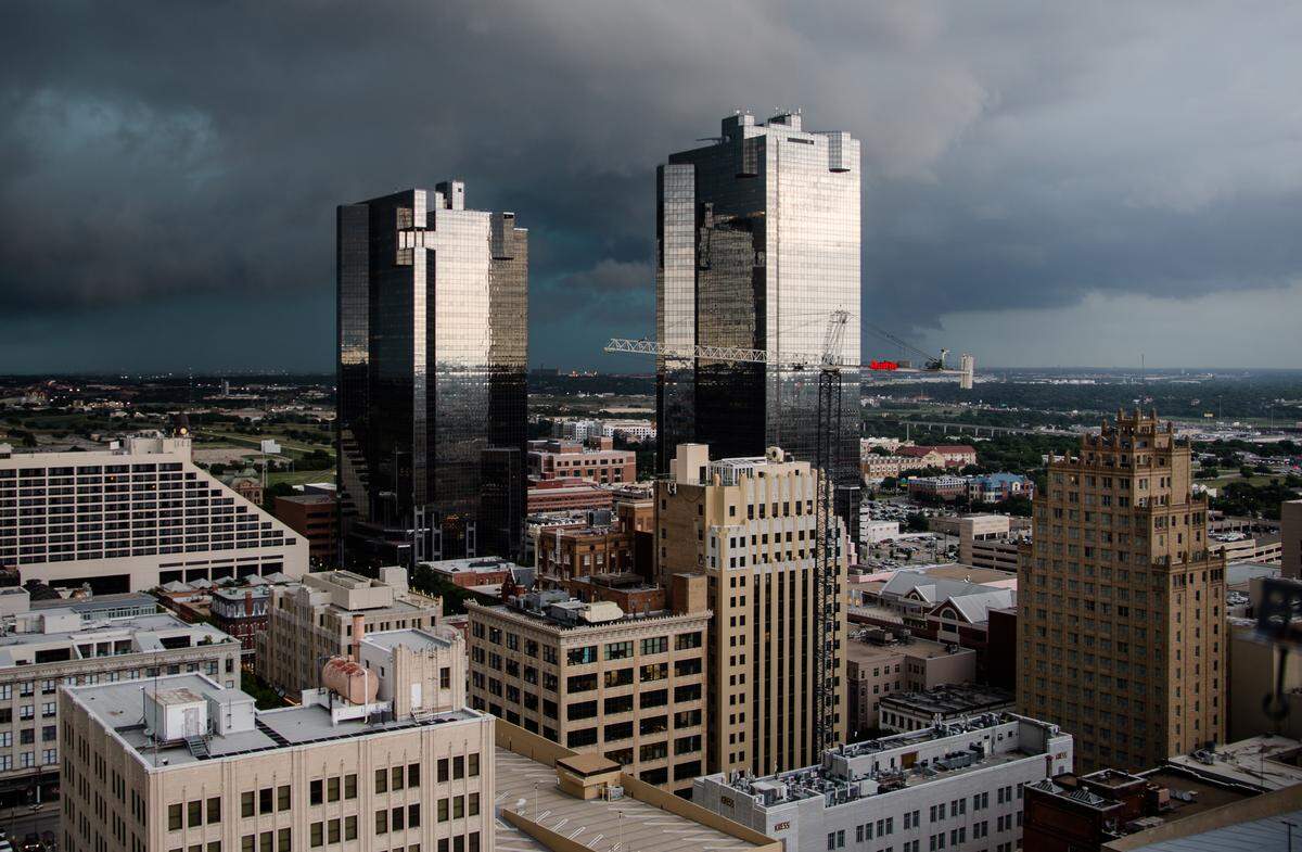 Downtown Fort Worth from the top of the Star-Telegram building right before Wednesday’s storms hit downtown.