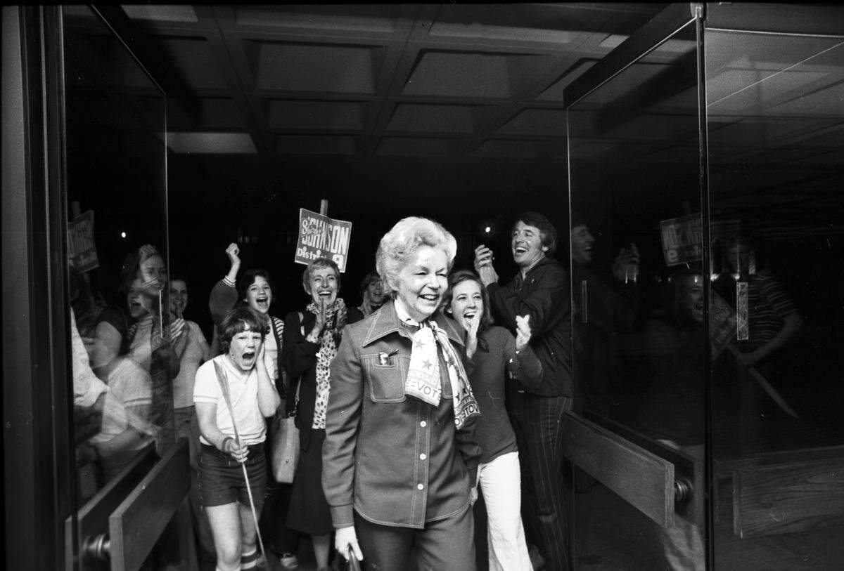 April 17, 1977: Shirley Johnson at Fort Worth City Hall after a successful campaign is District 9.