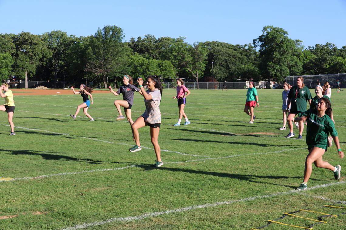 Volleyball players at Arlington High School began the first day of summer workouts on Monday June 8, 2020.