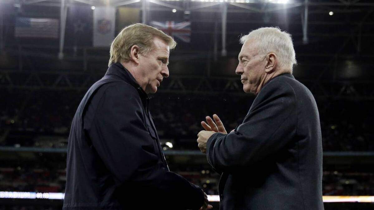 NFL commissioner Roger Goodell has no problem with Dallas Cowboys owner Jerry Jones making money off of other teams in the league, including the Los Angeles Rams and Atlanta Falcons, through his Legends Hospitality Company.
