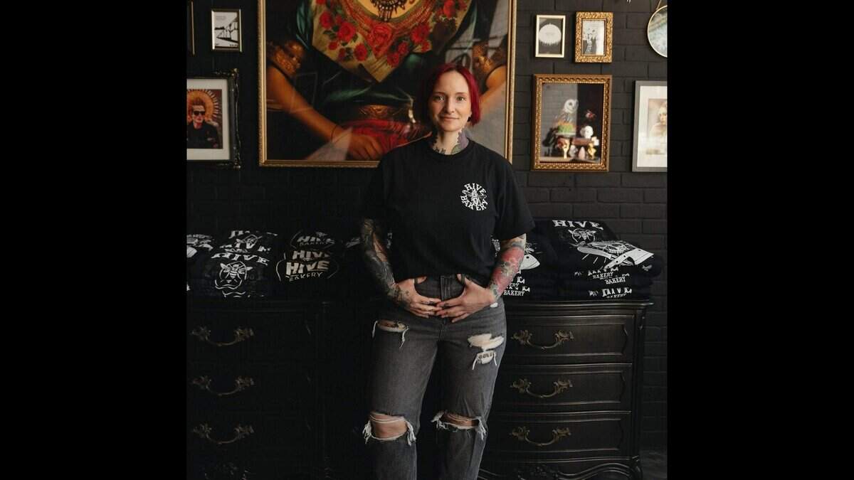 Haley Popp, the owner of Flower Mound's Hive Bakery, poses in her shop.