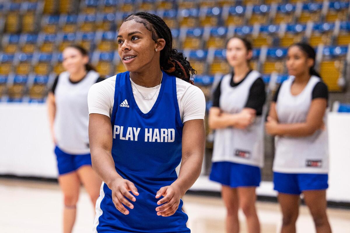Boswell sophomore Seleste Massey smiles during a shoot around in practice at the Boswell High School gymnasium in Fort Worth on Wednesday, Jan. 29, 2025.