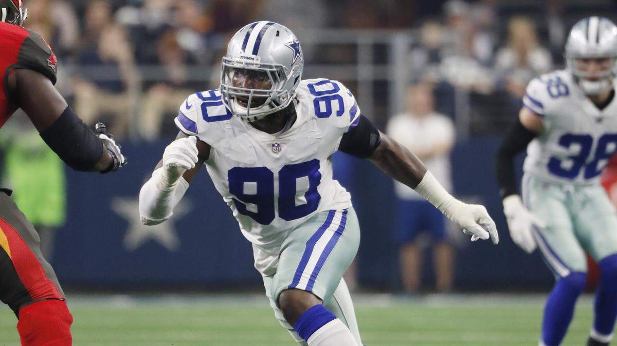 Dallas Cowboys defensive end Demarcus Lawrence against the Tampa Bay Buccaneers during an NFL game in Arlington, Texas Sunday, Dec. 23, 2018. (AP Photo/Andy Jacobsohn)