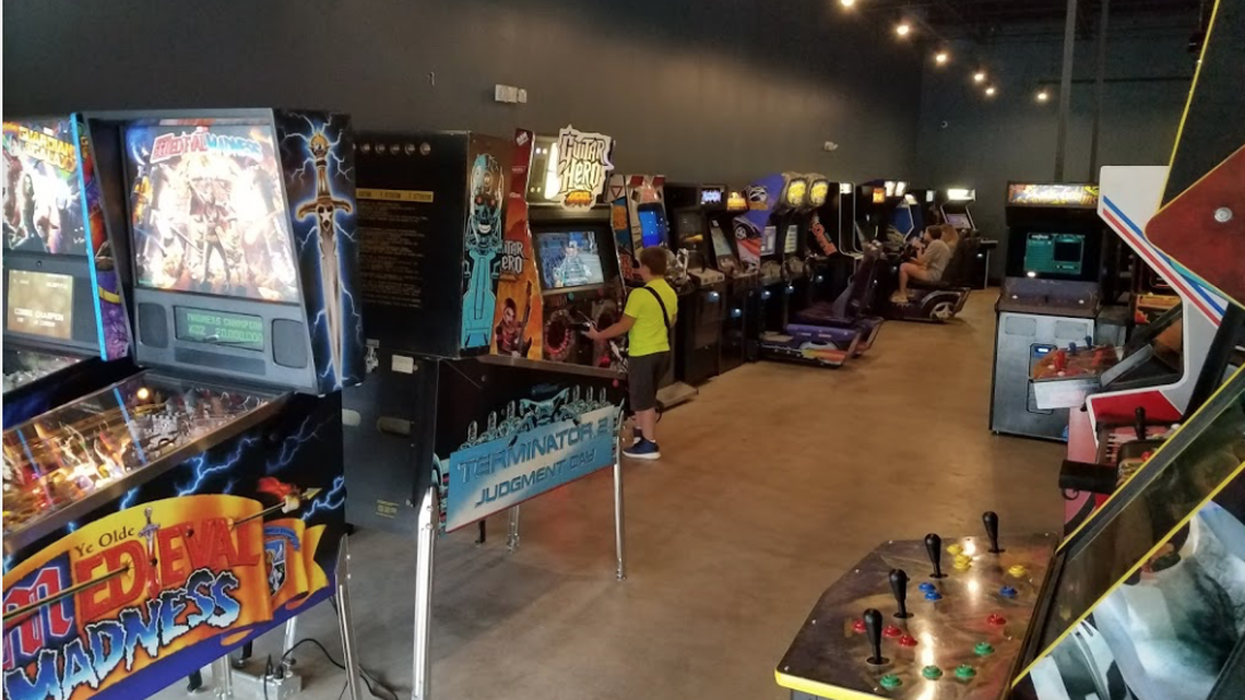 A peek inside the arcade at Corky’s Gaming Bistro, which has nearly 80 arcade games and a dozen pinball games. The entertainment center/restaurant is open in Grapevine.