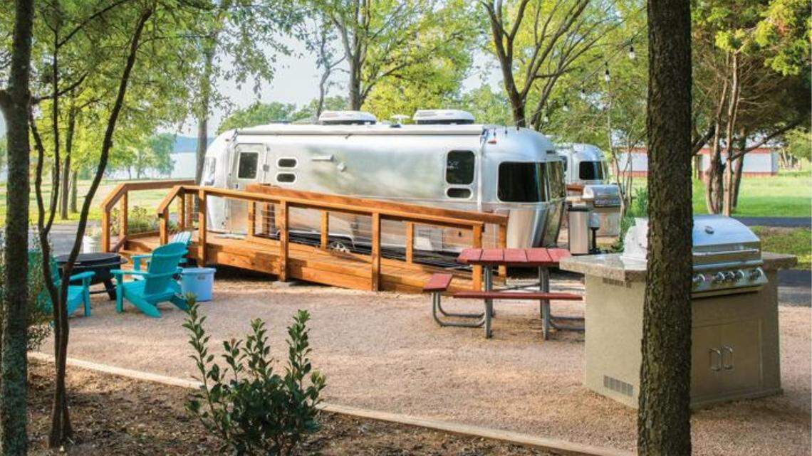 Five updated, cozy Airstream trailers are available to rent at Lake Bastrop North Shore Park in Bastrop, Texas.