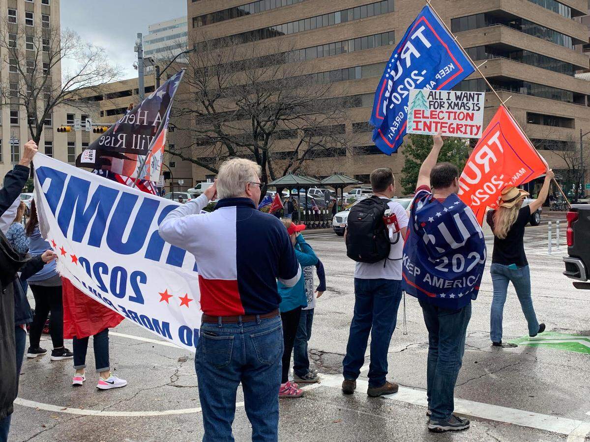 Protesters rallied outside of the Texas Capitol on Jan. 6, 2021 as Congress met in Washington D.C. to certify the Electoral College votes.